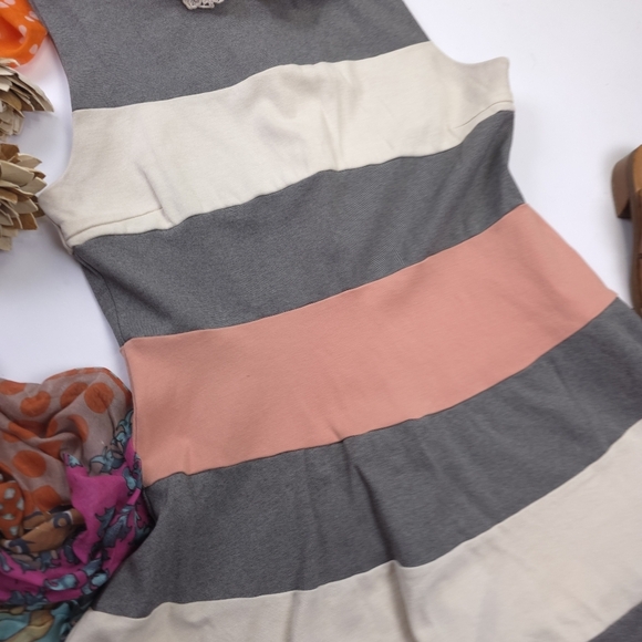 Altar'd State Striped Gray and Pink Dress Sz L - Picture 5 of 9